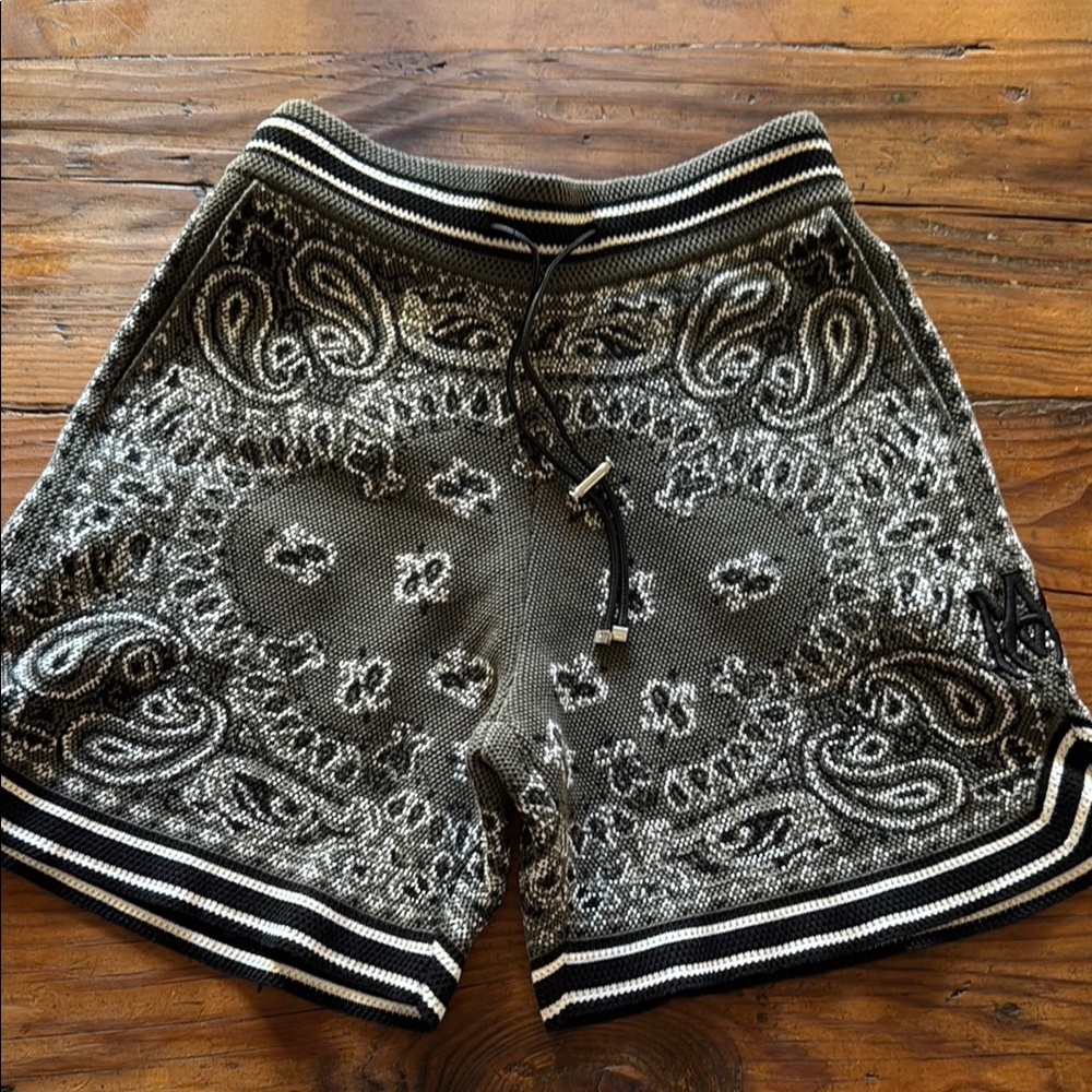 AMIRI Dark Grey and White with Black -Bandana Mens Shorts. New without tags